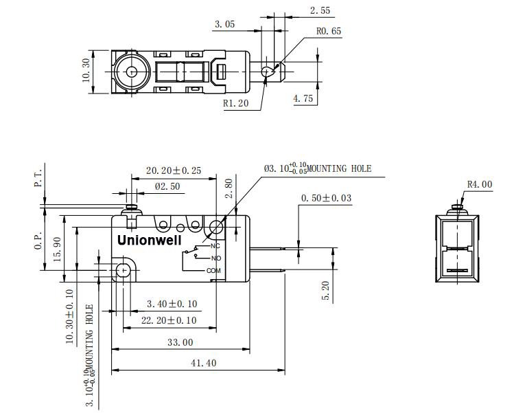 G5W11-EP100-W3-drawing Arcade Microswitch